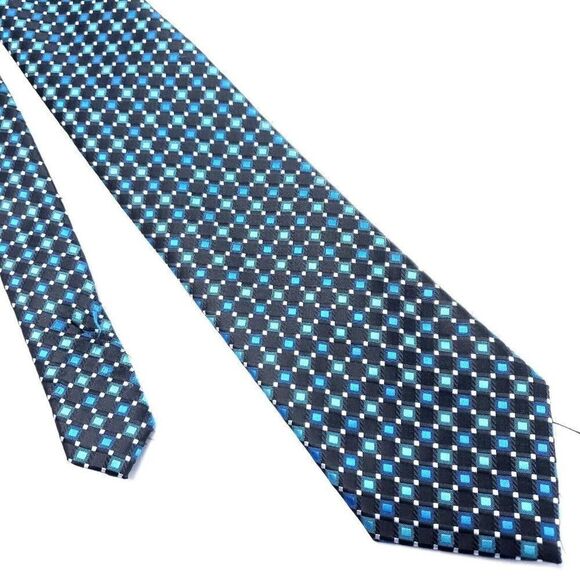 Alexander Julian Colours‎ Silk Tie Woven Black Teal Geometric Short - Picture 1 of 5